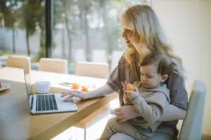 mom at kitchen table