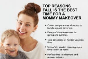 Infographic explaining the top reasons fall is the best season for a mommy makeover