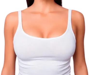 Closeup of a woman wearing a white tank top